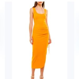 WAYF Ribbed Side Cinched Midi Tank Dress Orange